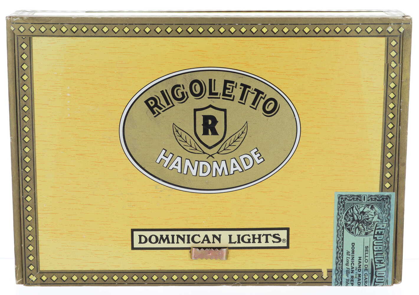 RIGOLETTO DOMINICAN LIGHTS HANDMADE EMPTY YELLOW WOODEN CIGAR BOX