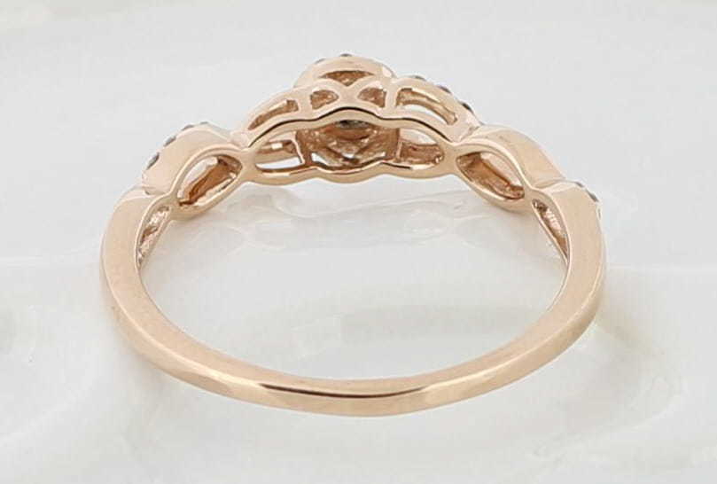 LADIES 10K SOLID ROSE GOLD DIAMOND FRAME TWIST HALO ENGAGEMENT RING