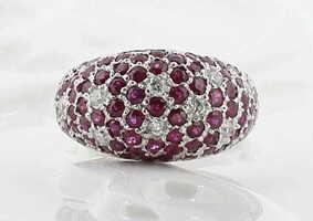 ladies 14k white gold natural ruby & diamond pave dome cocktail ring