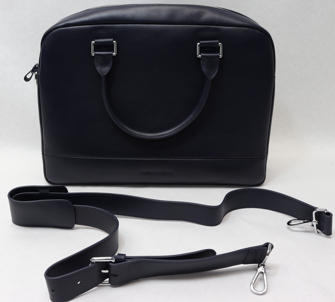 DOUGLAS & MCKAY NAVY BLUE LEATHER BUSINESS TOTE/NEW NO TAGS