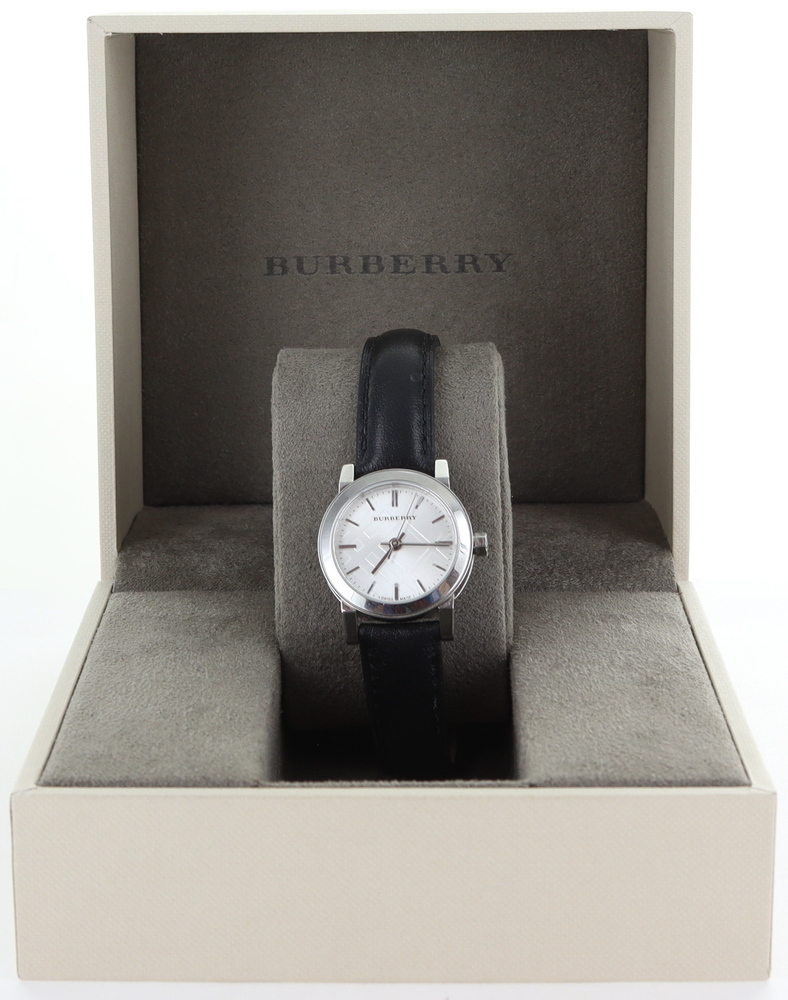 burberry BU9206 the city women's watch white dial black leather band iob