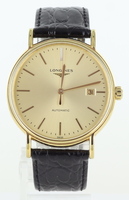 longines l4.921-2 gold plated champagne dial black leather band