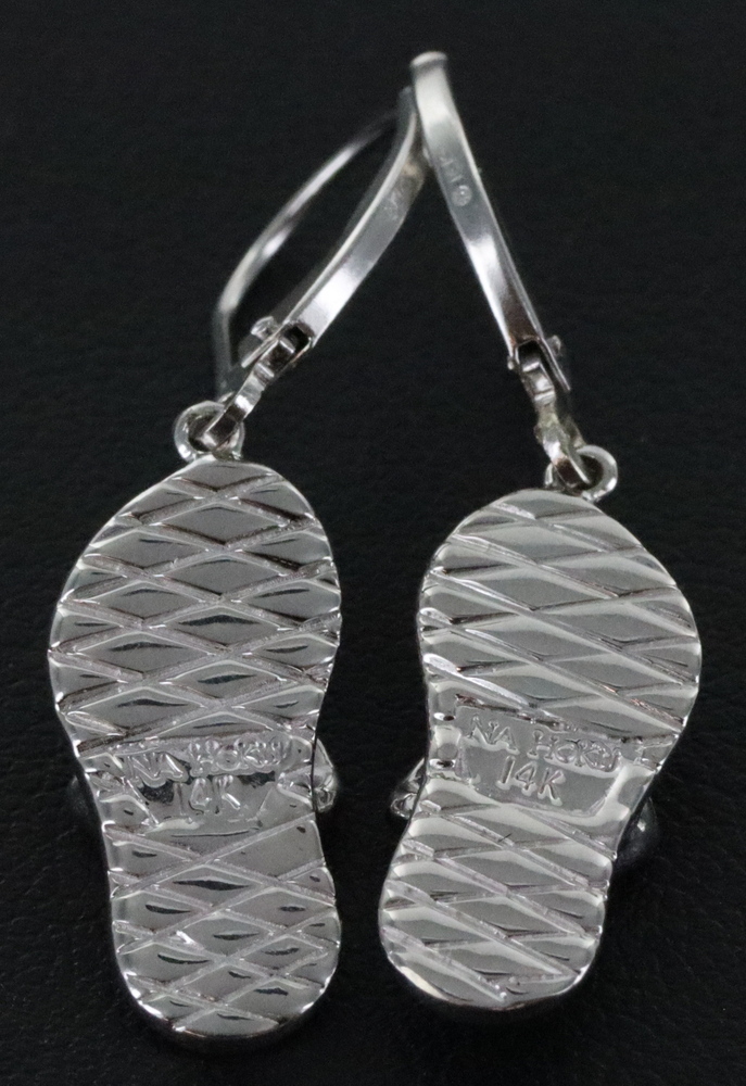  Na Hoku Hawaiian Flip Flop 14K White Gold & Diamond Leverback Earrings