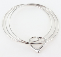 Sterling Silver Trio Bangle With Open Heart Charm (small)