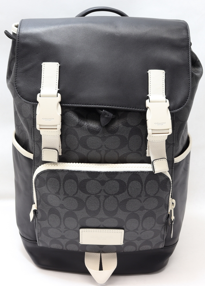 Coach Track Backpack In Signature Canvas in Charcoal Black / Chalk