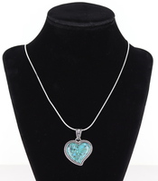 Solid Sterling Silver Oxidized Compressed Turquoise Heart Necklace