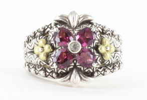 Barbara Bixby Silver & 18K Gold Rhodolite Garnet & White Sapphire Ring Size 8