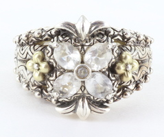 Barbara Bixby Silver & 18K Ornate Jezebel Floral Ring W/ White Topaz SZ 8.5