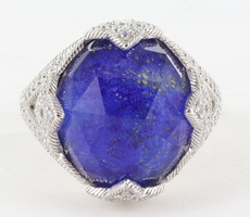  Judith Ripka Sterling Silver Blue Lapis Doublet & Diamonique Ring Size 7