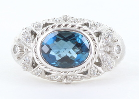Judith Ripka London Blue Topaz & CZ Sterling Silver Ring Size 8