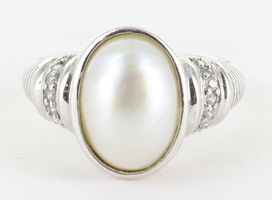 Judith Ripka Sterling Silver Mother-of-Pearl and Diamonique Ring Size 8