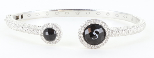  Judith Ripka Sterling Silver Black Stone & Diamonique Open Cuff Bracelet