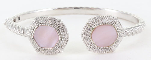  Judith Ripka Sterling Silver Pink Mother of Pearl Hinged Bracelet