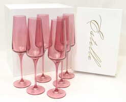 Estelle Colored Glass Tall Champagne Flutes (Set of 6) *Rose*