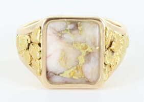 Gold Quartz/Nugget *Orocal* Men's Hand Crafted 10K Square Ring