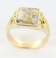 Gold Quartz/Nugget *Orocal* Men's Hand Crafted 10K Square Ring