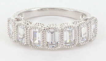 Judith Ripka Sterling Silver 925 CZ Diamonique Emerald Cut Halo Ring, Size 8