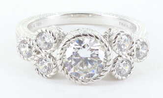 Judith Ripka Sterling Silver 925 CZ Diamonique 7 Stone Statement Ring, Size 8