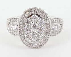  IMENA Sterling Silver 925 CZ Diamonique Cluster Filigree Statement Ring, Size 8