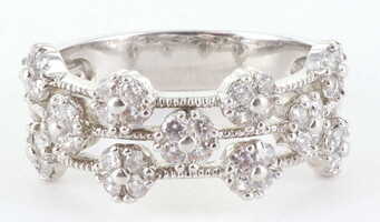  ESPO Sterling Silver 925 CZ Diamonique Ornate Floral Ring, Size 8