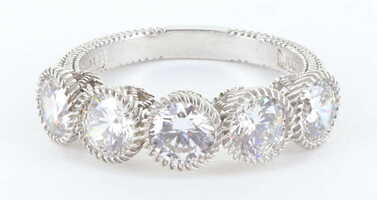 Judith Ripka Sterling Silver 925 CZ Diamonique 5 Stone Cocktail Ring, Size 8
