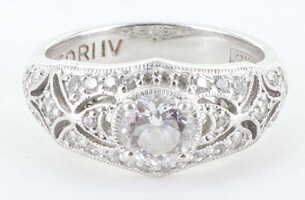 Tacori IV Sterling Silver 925 CZ Diamonique Art Deco Engagement Ring, Size 8