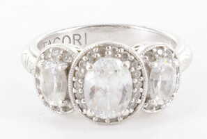 Tacori Sterling Silver 925 CZ Diamonique 3-Stone "Bloom With Love" Ring, Size 8