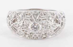 Tacori Sterling Silver 925 CZ Vintage Filigree Art Deco Ring, Size 8