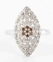 Jane Seymour JWBR Sterling Silver 925 CZ Champagne/White Navette Ring, Size 8