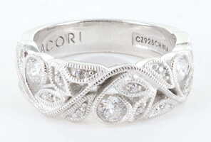 Tacori Sterling Silver 925 CZ Diamonique Ornate Art Deco Eternity Ring, Size 8