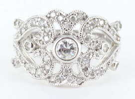 ESPO Sterling Silver 925 CZ Ornate Victorian Style Engagement Ring, Size 8