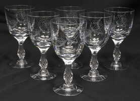 Vintage Tiffin Leaded Crystal Wine/Water Goblets, Etched Single Rose (Set of 6)