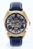 Bulova Sutton Automatic 21 Jewel Skeleton Dial Men's Watch (97A161) Blue Leather