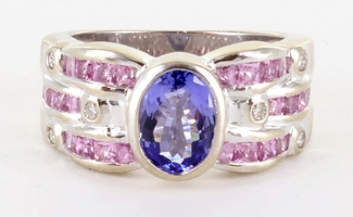  LeVian 18k White Gold Blueberry Tanzanite Bubble Gum Sapphire and Diamond Ring